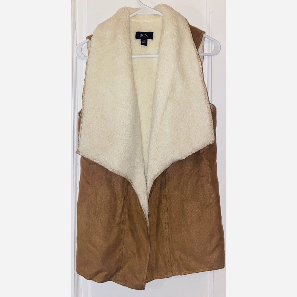 BCX Women's Tan faux suede Fur Vest Size S NWTS